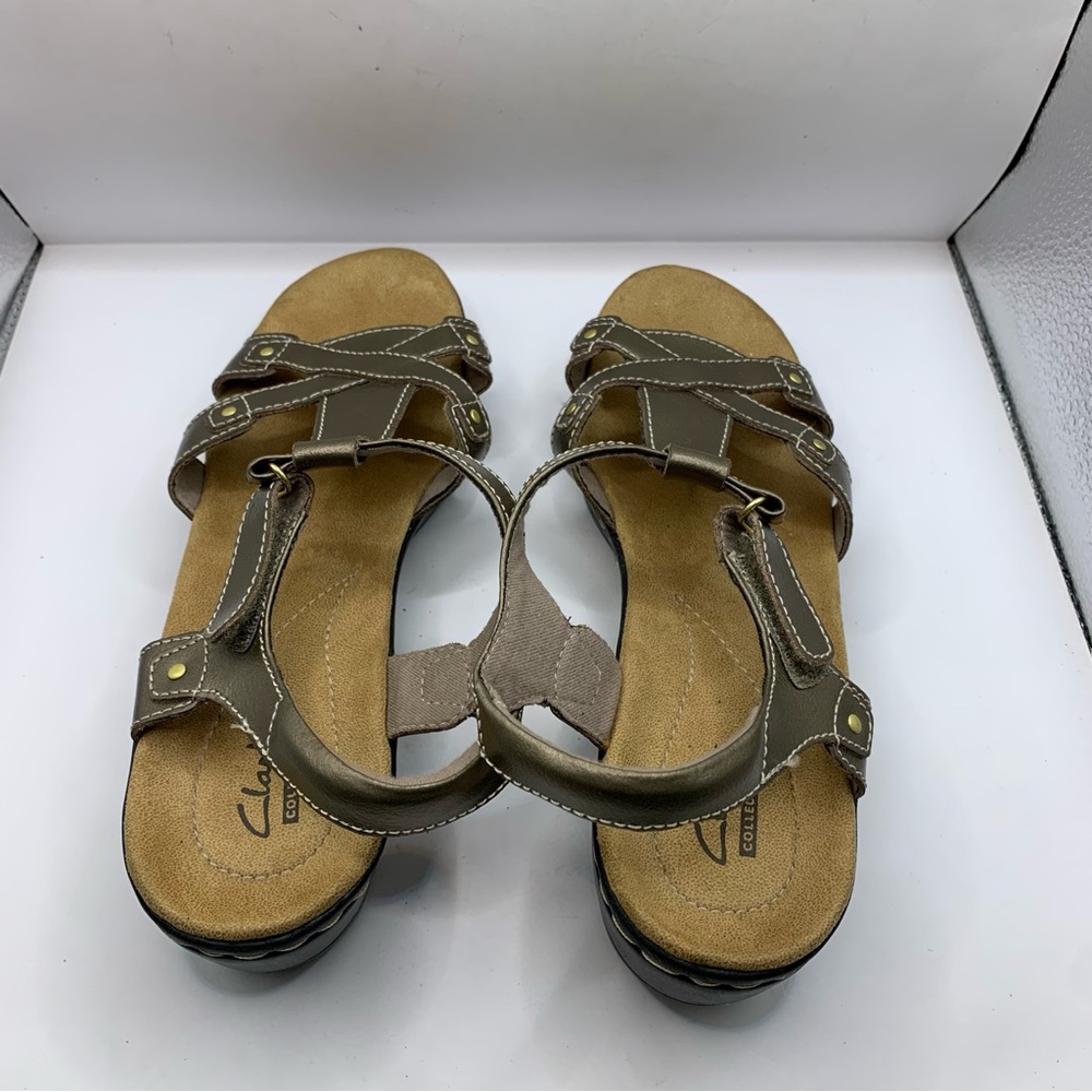 Clarks Metallic Taupe Cross-Strap Slingback Sandals - Picture 6 of 8